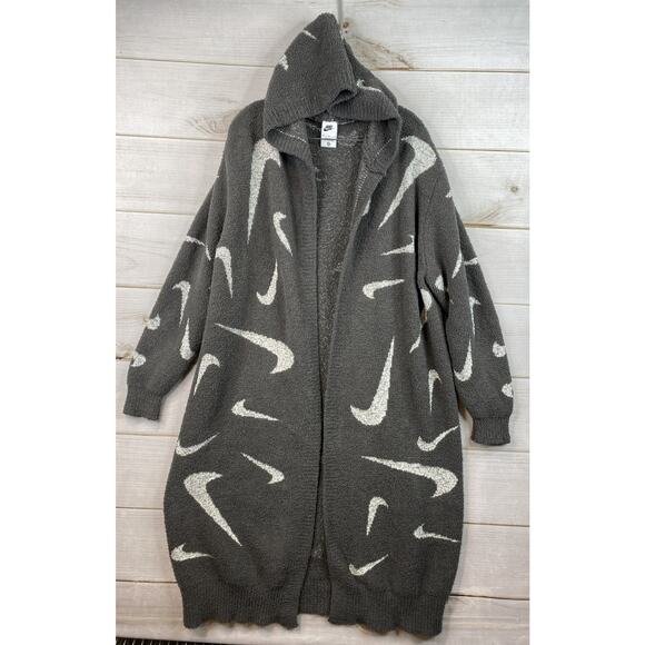 Nike Sweaters - Nike Sportswear Phoenix Boucle Sweater M Gray Logo Fleece Oversized Long Hooded